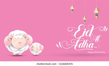 Muslim holiday Eid al-Adha. the sacrifice a ram sheep. Beautiful text handwritten lettering design for for graphic poster, greeting card etc.Greeting vector illustration