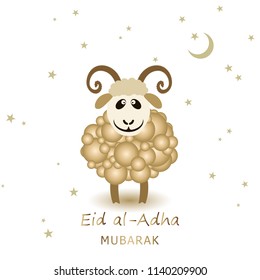 Muslim holiday Eid al-Adha, the sacrifice a sheep. Graphic design decoration kurban bayrami.  Vector illustration.