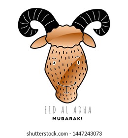 Muslim holiday Eid al-Adha. the sacrifice a ram or white and black sheep. Graphic design decoration of flyers, posters, cards. Cartoon cute lamb