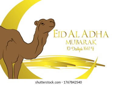 Muslim holiday Eid al-Adha.1441 H the sacrifice a ram. graphic design decoration kurban bayrami. month lamb, sheep, and camel. vector illustration.