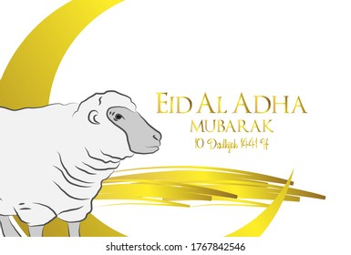 Muslim holiday Eid al-Adha.1441 H the sacrifice a ram. graphic design decoration kurban bayrami. month lamb, sheep, and camel. vector illustration.