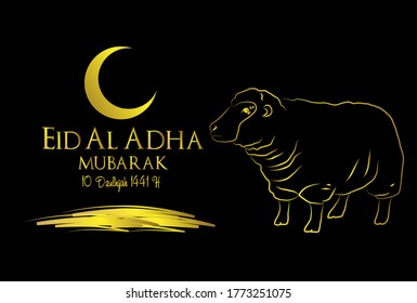 Muslim holiday Eid al-Adha.1441 H the sacrifice a ram. graphic design decoration kurban bayrami. month is mean muslim event 