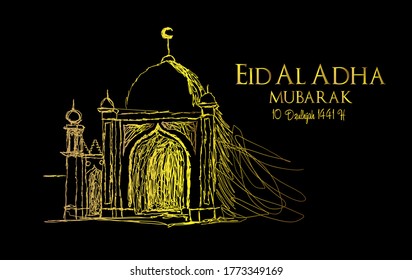 Muslim holiday Eid al-Adha.1441 H the sacrifice a ram. graphic design decoration kurban bayrami. month is mean muslim event 