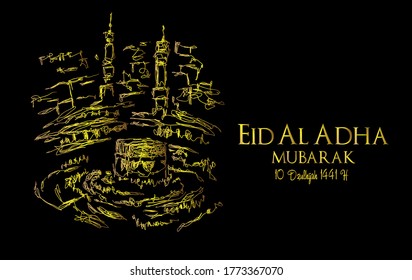 Muslim holiday Eid al-Adha.1441 H the sacrifice a ram. graphic design decoration kurban bayrami. month is mean muslim event 