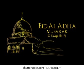 Muslim holiday Eid al-Adha.1441 H the sacrifice a ram. graphic design decoration kurban bayrami. month is mean muslim event 