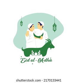 Muslim holiday Eid al-Adha.(Happy Bakri Eid) holy festival of Islam Muslim illustration of two boys.
