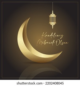 muslim holiday, feast. islamic holy night concept. have a blessed kandil greeting card vector illustration (turkish: kandiliniz mubarek olsun)