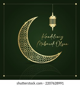 muslim holiday, feast. islamic holy night concept. have a blessed kandil greeting card vector illustration (turkish: kandiliniz mubarek olsun)