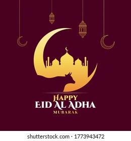 Muslim holiday Happy Eid Al Adha Mubarak celebration. Vector illustration