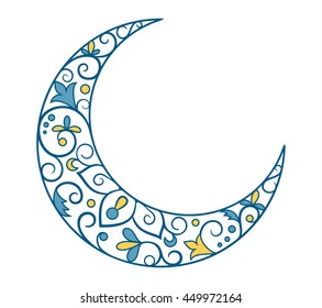 Muslim Holiday Ramadan Kareem Crescent Moon Ornament Icon Sign Isolated on White Background