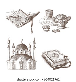 Muslim holidays sketch illustrations. Eps10 vector.