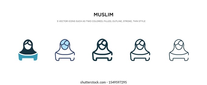 muslim icon in different style vector illustration. two colored and black muslim vector icons designed in filled, outline, line and stroke style can be used for web, mobile, ui
