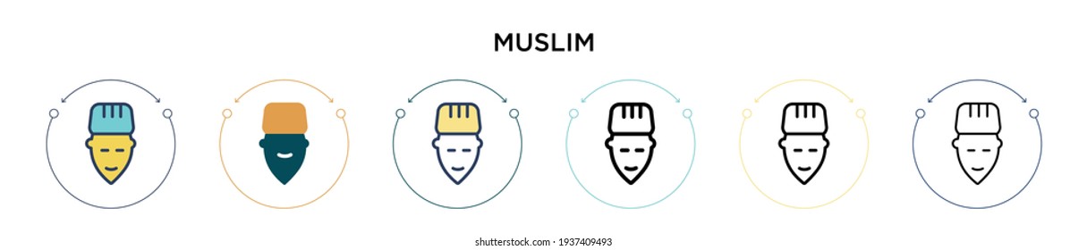 Muslim icon in filled, thin line, outline and stroke style. Vector illustration of two colored and black muslim vector icons designs can be used for mobile, ui, web