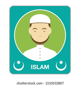 Muslim icon. İslamic religion. Illustration of a muslim man character in flat minimalism style.