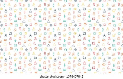 Muslim icons seamless pattern. Ramadan kareem background. Eid Mubarak pattern. Arabian line icons set.