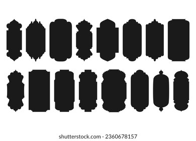 Muslim illustration with set vector islamic door and window. Arabian muslim shape arch. Ramadan kareem silhouette icon. Design element text box. Flat vector illustration. 