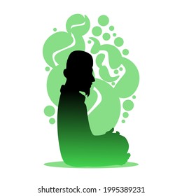 Muslim illustration, vector graphic of praying alone, perfect for muslim articles