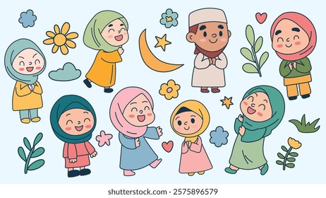 Muslim Islam Cute Cartoon Illustrations