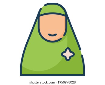 muslim islam ramadan female single isolated icon with flat dash or dashed style