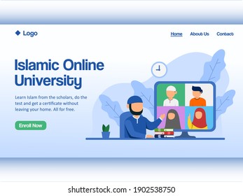 Muslim Islamic online course landing page vector illustration. Islam learning website concept.