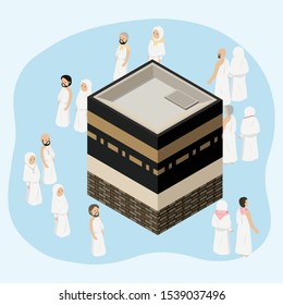 Muslim Islamic pilgrimage rotating kabah doing tawaf in hajj and umrah, hajj mabrour