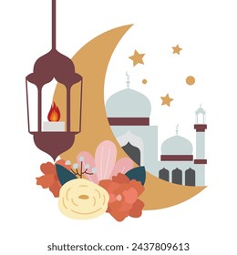 muslim islamic ramadan night mosque crescent illustration