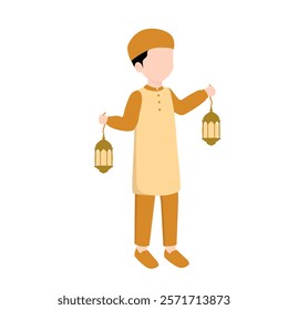 Muslim Kid Holding Ramadan Lantern