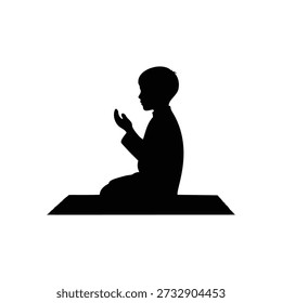 Muslim kid pray silhouette vector flat illustration design.
