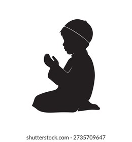 Muslim kid pray silhouette vector flat illustration design on white back ground