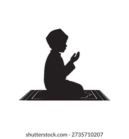 Muslim kid pray silhouette vector flat illustration design