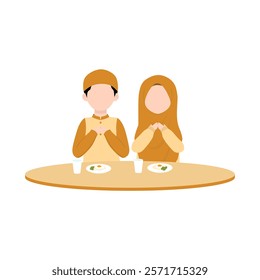 Muslim Kid Praying Before Eat Illustration