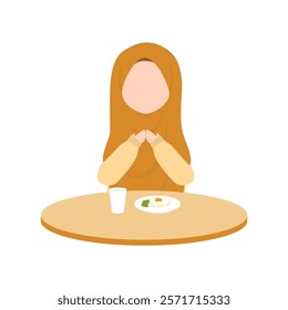 Muslim Kid Praying Before Eat Illustration