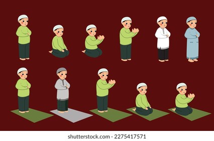 Muslim Kid Praying illustration for children book or decoration. A simple vector design.