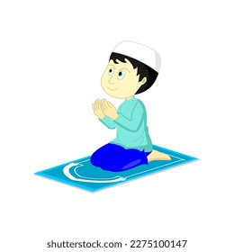 Muslim kid praying, islamic icon logo symbol design vector illustration