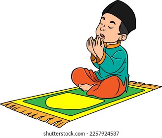 Muslim kid praying vector illustration isolated on white background