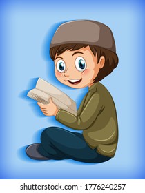 Muslim kid reading books illustration