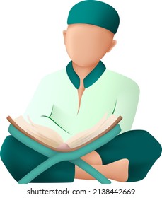 Muslim Kid Reading Quran Kareem Vector Illustration