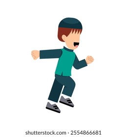 Muslim Kid Running Flat Character 