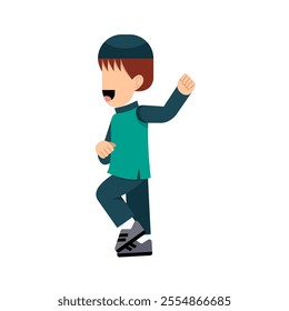 Muslim Kid Running Flat Character 