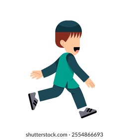 Muslim Kid Running Flat Character 