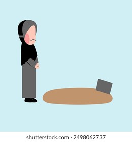 Muslim Kid Visiting Grave Illustration