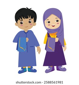 Muslim Kids Barra and Jenna Holding sajada for Tarawih Prayer