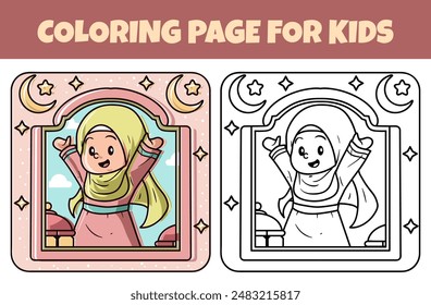 Muslim Kids Malvorlagen Vektorillustration