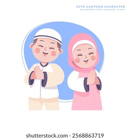 muslim kids couple cute cartoon character