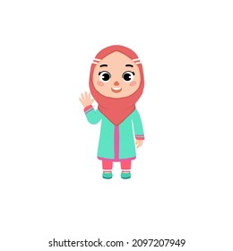 Muslim kids girl hijab. Avatar Cute cartoon character design, isolated white background for books, clip art, social media, content, etc