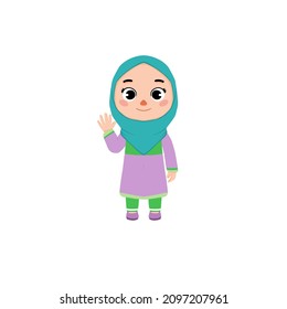 Muslim kids girl hijab. Avatar Cute cartoon character design, isolated white background for books, clip art, social media, content, etc