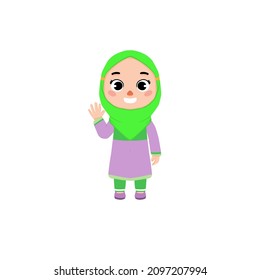 Muslim kids girl hijab. Avatar Cute cartoon character design, isolated white background for books, clip art, social media, content, etc