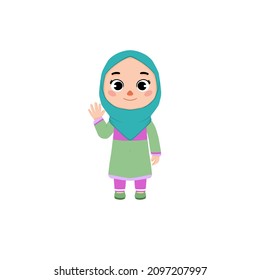 Muslim kids girl hijab. Avatar Cute cartoon character design, isolated white background for books, clip art, social media, content, etc