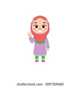 Muslim kids girl hijab. Avatar Cute cartoon character design, isolated white background for books, clip art, social media, content, etc