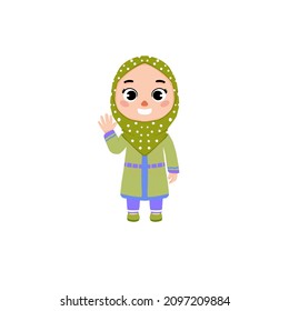 Muslim kids girl hijab. Avatar Cute cartoon character design, isolated white background for books, clip art, social media, content, etc